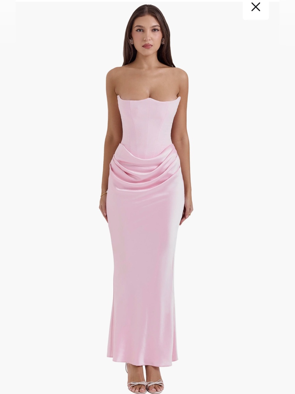 House of CB Persephone Strapless Pink Satin Drape Evening Dress